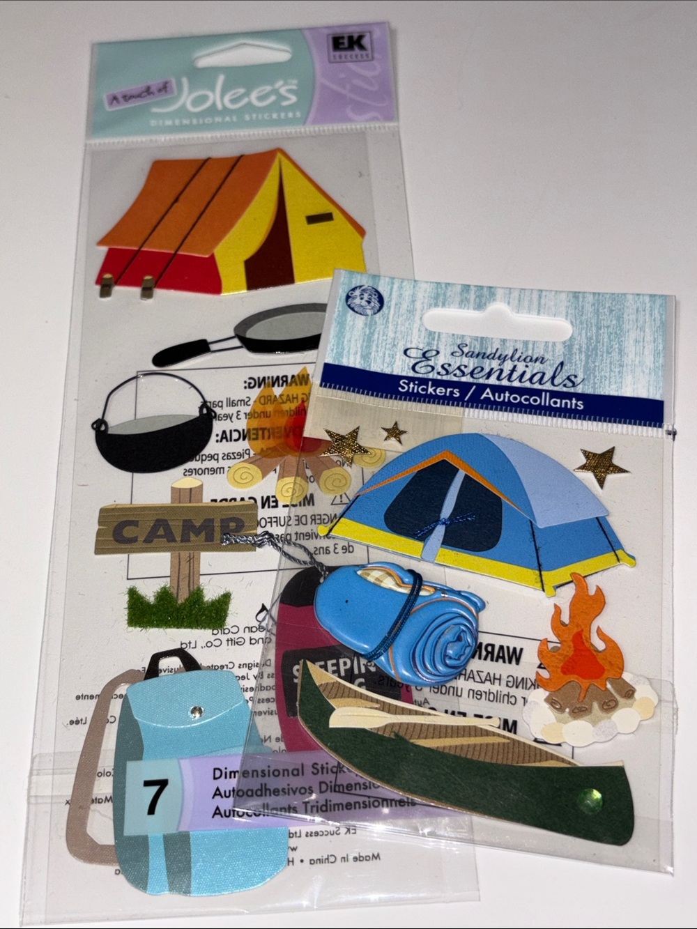 A TOUCH OF JOLEE’S 3D STICKERS CAMPING FIRE SLEEPING BAG POTS TENT CAMP CAMPING